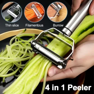 4in1 Vegetable Peeler Stainless Steel Melon Planer Multiple-Function Double-Head Peeler Household Kitchen Cucumber Slicer Tool