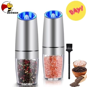BEEMAN Electric Automatic Salt and Pepper Shaker Gravity Spice Mill Adjustable Coffee Grinder with LED Light Kitchen Tools