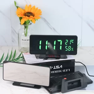 Digital Alarm Clock with Temperature Humidity 3 Alarms Snooze Desk Table Clock Night Mode 12/24H USB Electronic LED Clock